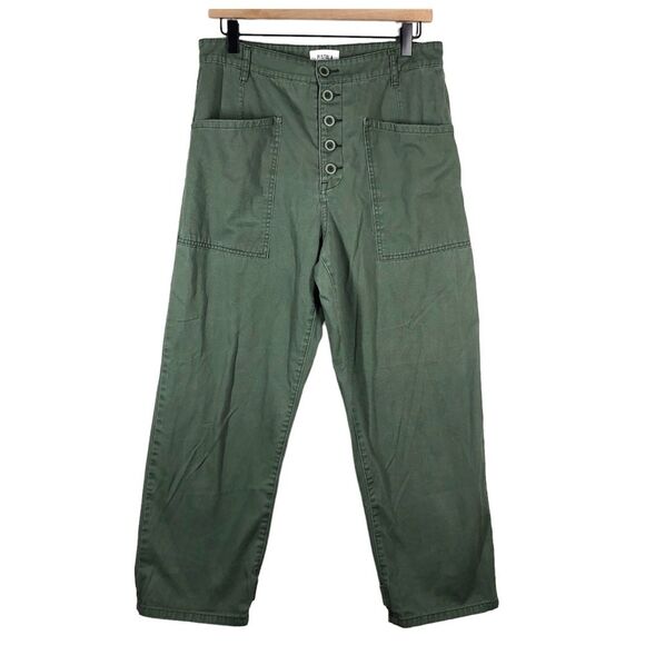 Pistola Tammy High Rise Trouser Pants Colonel Green Button Fly Straight Leg 29